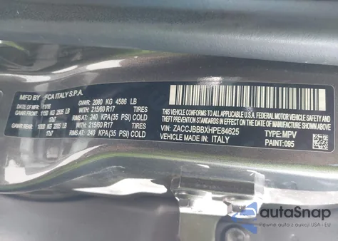 2017 Jeep Renegade Latitude 4X4 z USA, uszkodzony, nr VIN ZACCJBBBXHPE84625